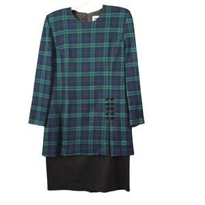 Lois Snyder Dani Maxi Vintage Classic Dress Union Made Green Tartan Plaid Shift
